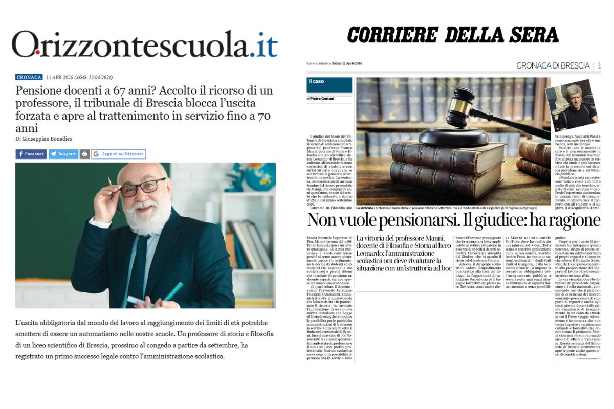 Permanenza in servizio oltre l’età pensionabile dei docenti: accolta la tesi dell’Avv. Pellegrini Quarantotti